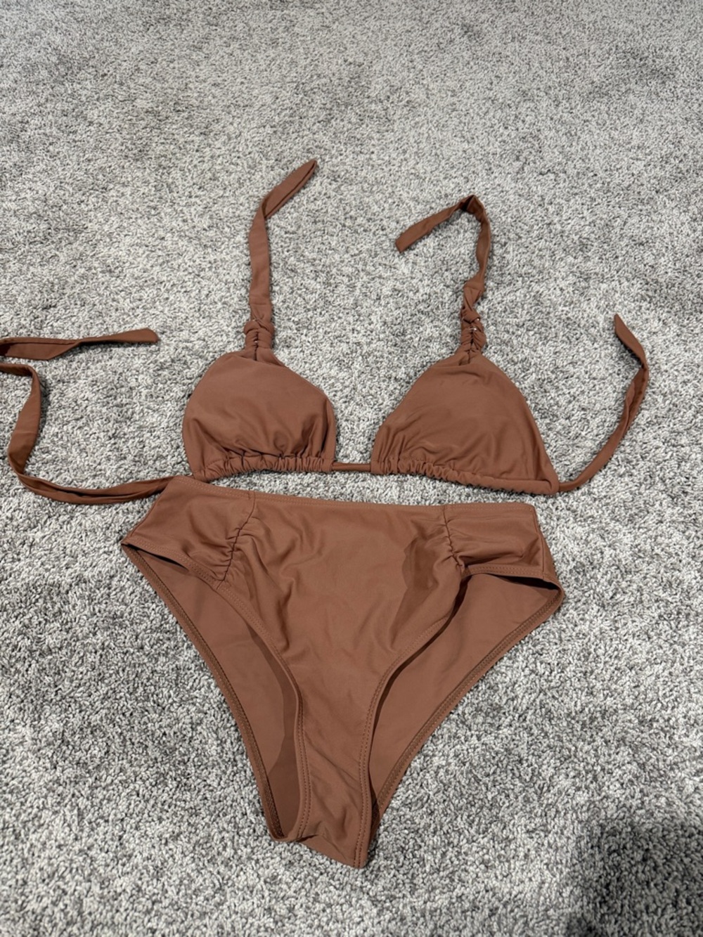SHEIN Chocolate Brown High-Rise Tie Triangle Bikini